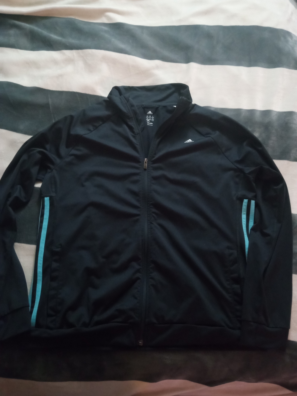 adidas Black Performance Track Jacket with Teal Stripes